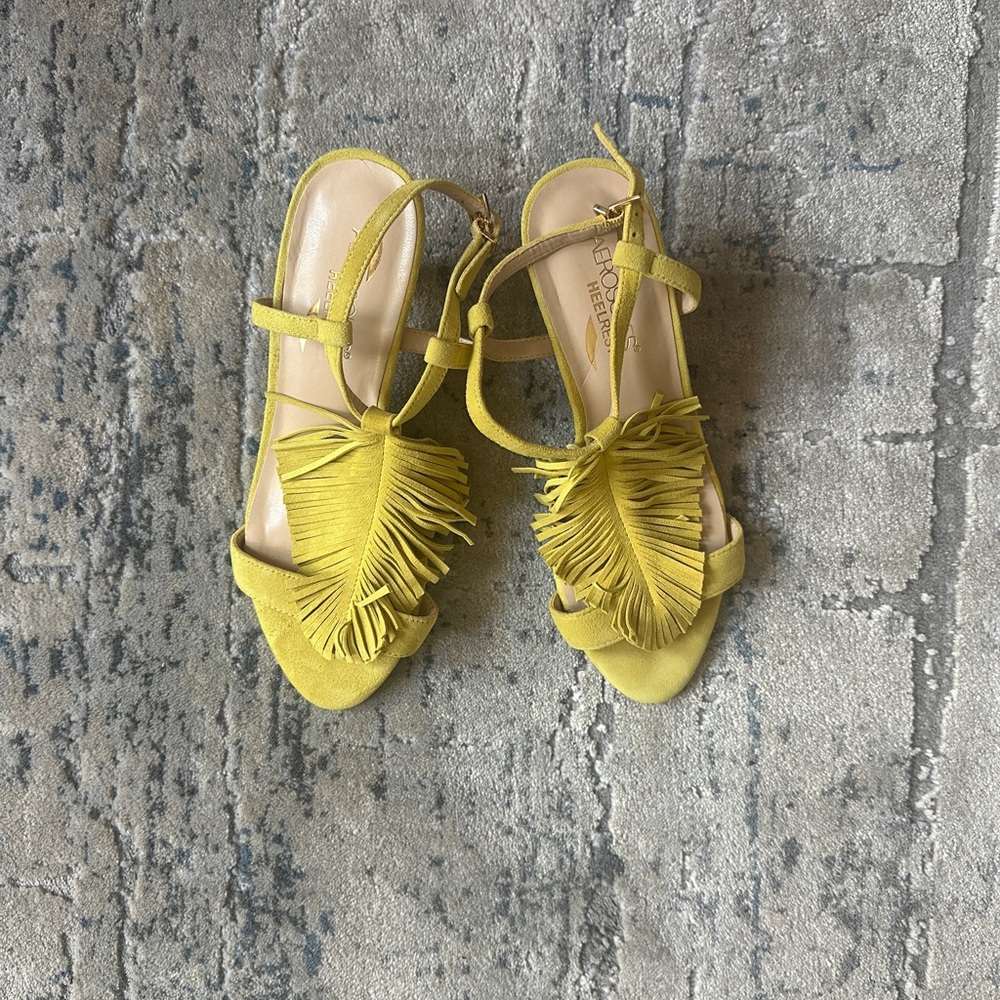 Yellow/ light Green Fringe Heel Sandals